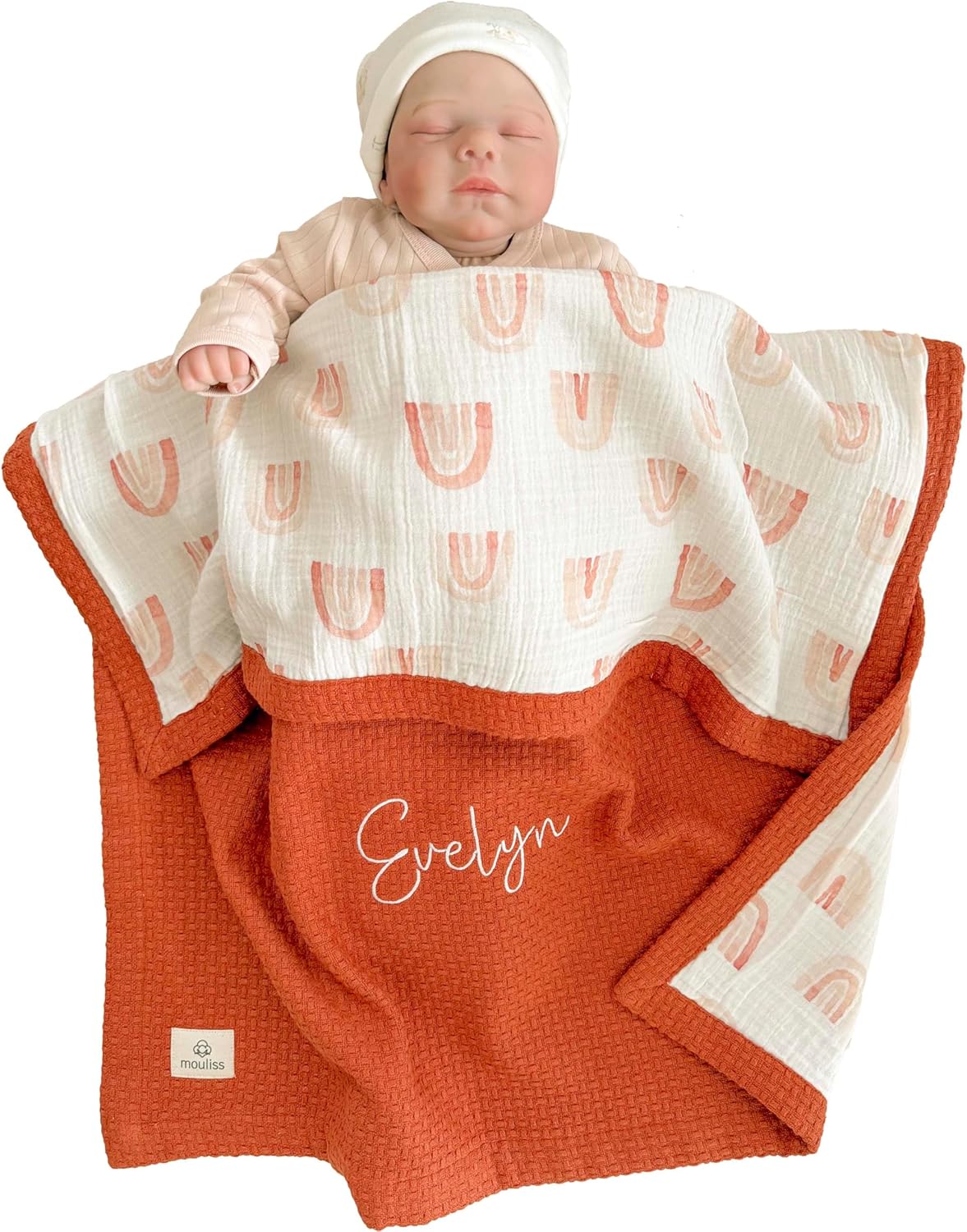 Personalized Baby Blanket with Name – Handmade 100% Organic Cotton Newborn Gift | Custom Knit