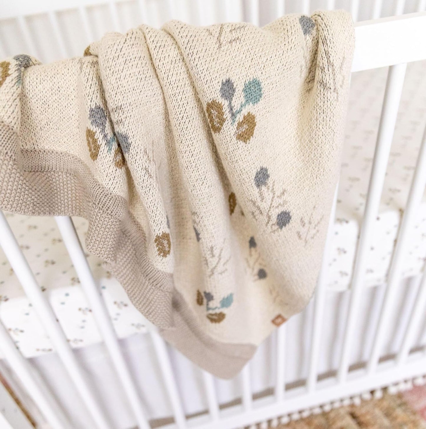 Crane Baby 100% Organic Cotton Knit Baby Blanket with Poppy Design, Soft Reversible Stroller and