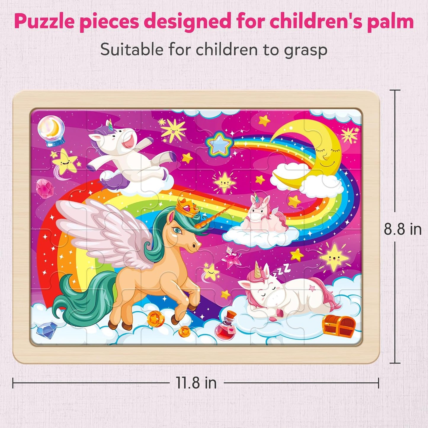 SYNARRY Large Unicorn Princess Fairy Wooden Puzzles for Girls Gift Box(12.2*9.4 in) - FSC Certified, 24 Pcs Puzzles for Kids Ages 4-6, Puzzles for Toddlers 3-5, Unicorn Toys Gifts for 3 4 5 Year Old