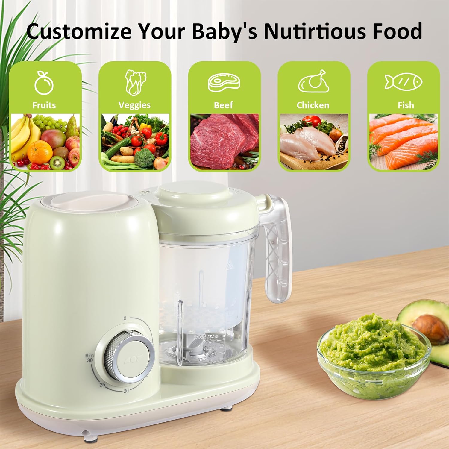 Baby Food Maker, 4 in 1 Baby Food Processor and Steamer, Puree Blender, Multifunctional Baby Puree