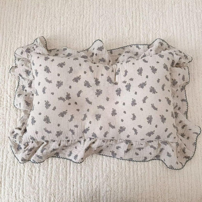BuLuTu Blue Orchid Flower with Dots Design Toddler Pillow Case Crib Size, 14"x20", 1 pc, Muslin Cotton Pillow Covers for Girls Boys Machine Washable Pillowcase Nursery Decor, Durable