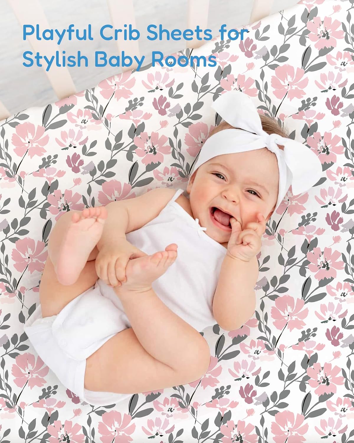 Baby Crib Sheets Boy Girl for Standard Crib Mattress - Flower&Pink Checkered Crib Sheet, Soft