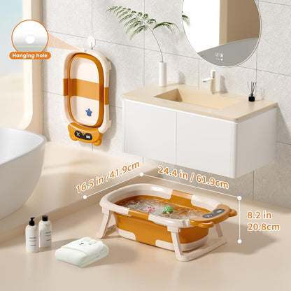 Collapsible Baby Bathtub with Soft Towel and Floating Cushion, Infant Bathtub for Newborn to