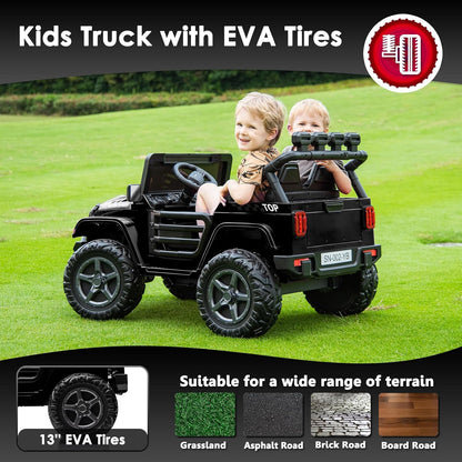 24V 2 Seater Ride On Truck with Remote Control 4WD Electric Car for Kids Ride On Car Battery Powered Ride On Toy Car with Music Player, LED Lights, Bluetooth, Rear Shock Absorber, Black