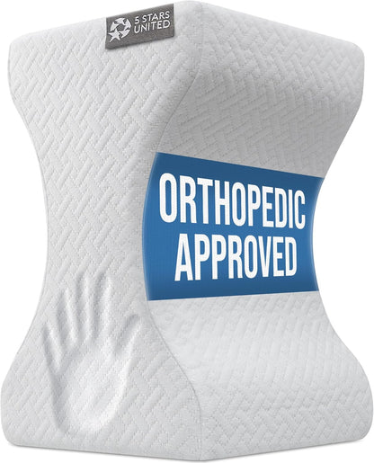 5 STARS UNITED Large Knee Pillow for Side Sleepers - Hip Pain Relief, Memory Foam Leg Cushion for Side Sleeping - Between Legs Pillow for Sciatica & Lower Back Pain, White