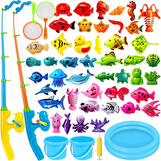 CozyBomB™ Magnetic Fishing Toys Game Set for Kids | Water Table Bathtub Kiddie Pool Party & Pole