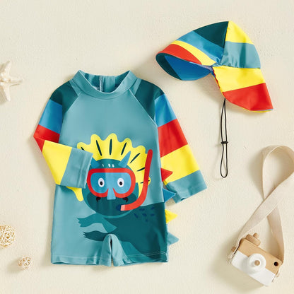 Hnyenmcko Baby/Toddler Boy Rash Guard Swimsuit Long Sleeve One Piece Zipper Swimwear Sunsuit Infant Bathing Suit Beachwear