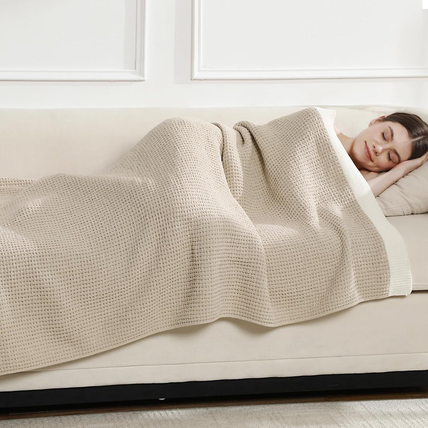 SeaRoomy Knit Throw Blanket,Super Soft Cozy Reversible Waffle Blanket,Warm Fluffy Fuzzy Plush