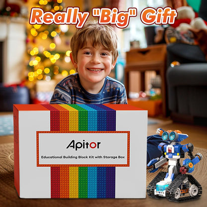 Robot J Creative Building Kit With Storage Box, 6-in-1 Programmable App Remote Control Tank STEM Learning Toy, Educational Coding Gifts for 7-12 Years Old Kids