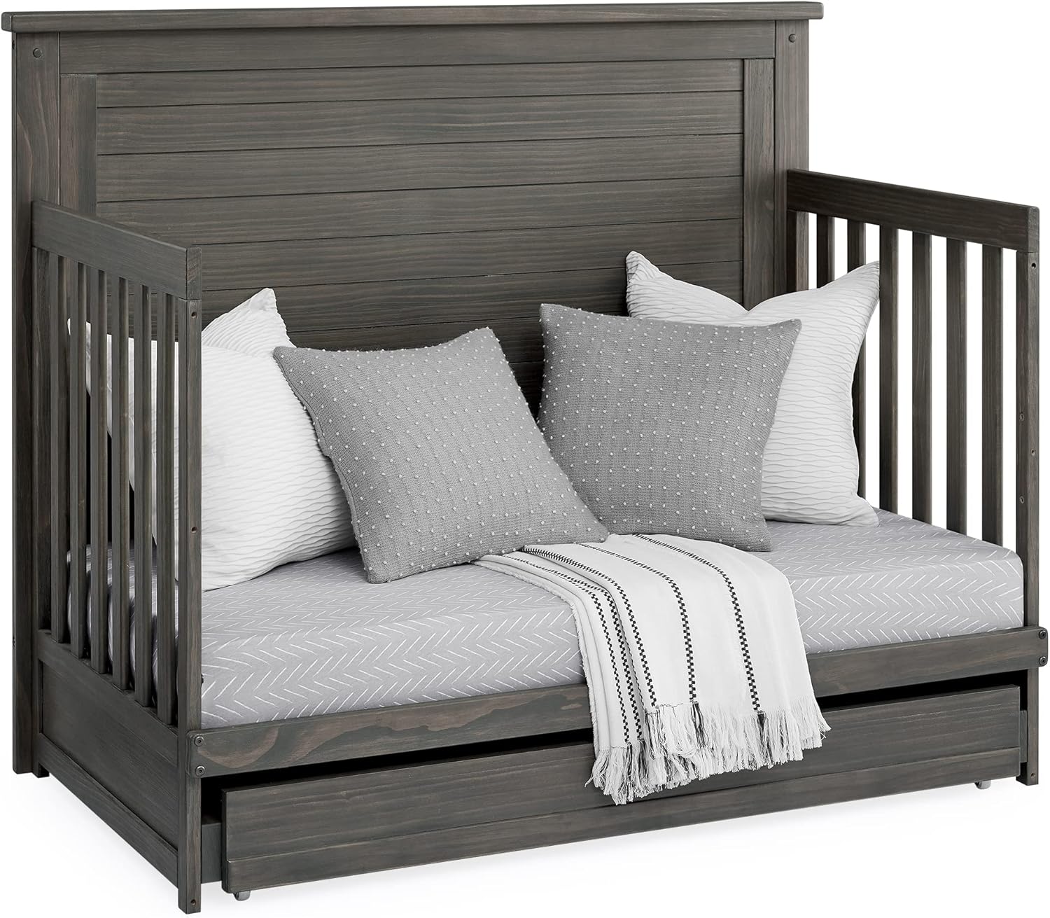 Delta Children Simmons Kids Caden 6-in-1 Convertible Crib with Trundle Drawer, Greenguard Gold