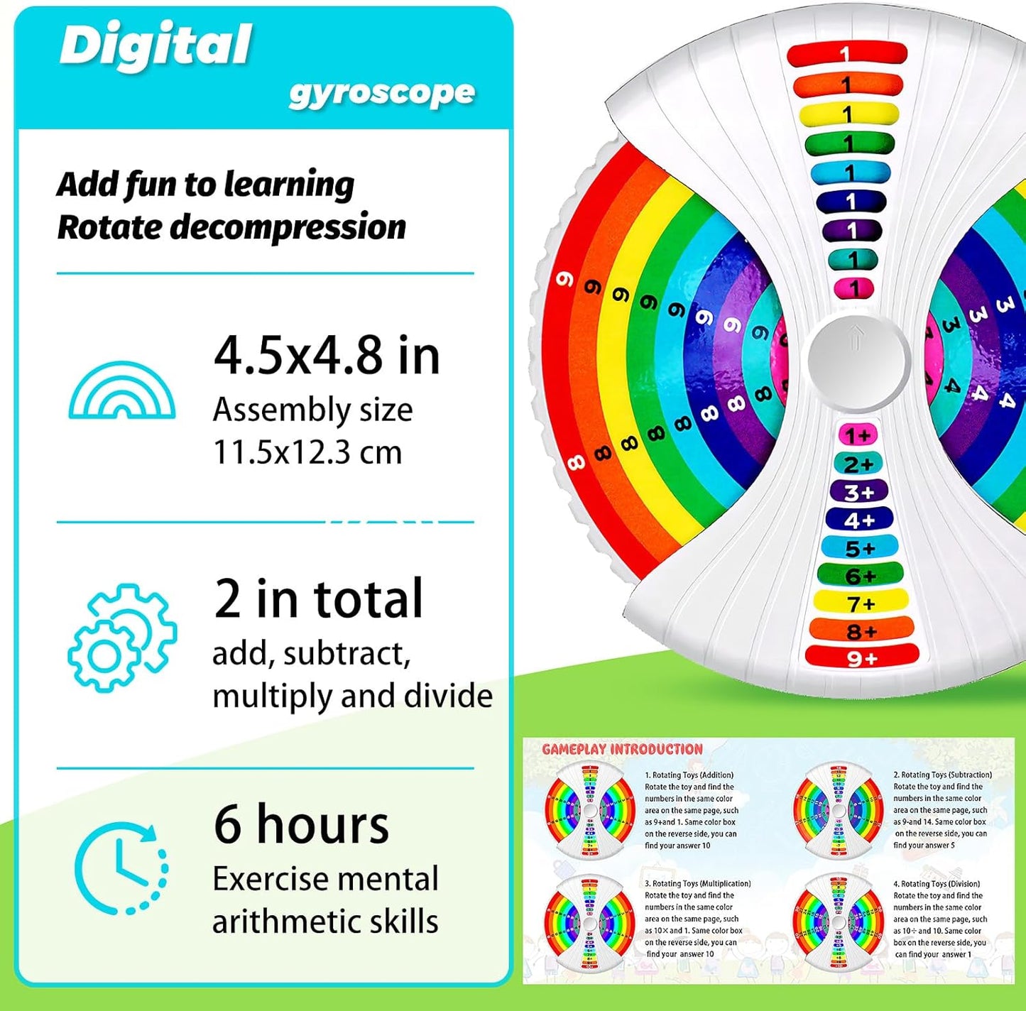 Math Fidget Spinners,Suitable People Learning Addition,Subtraction,Multiplication & Division Methods, Birthday Arithmetic Fidget Spinners Math Games for Kids 4 5 6 7 8-12