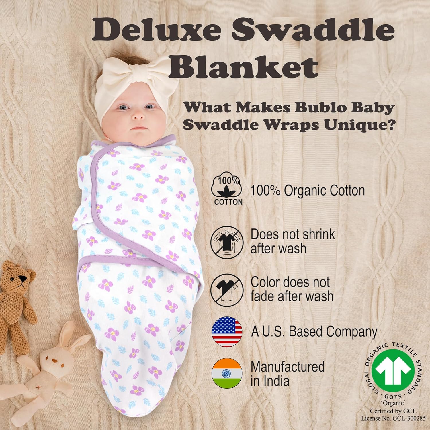 Bublo Baby Swaddles for Newborns – 3-Pack Infant Swaddles 0-3 Months – Adjustable Swaddle Sleep