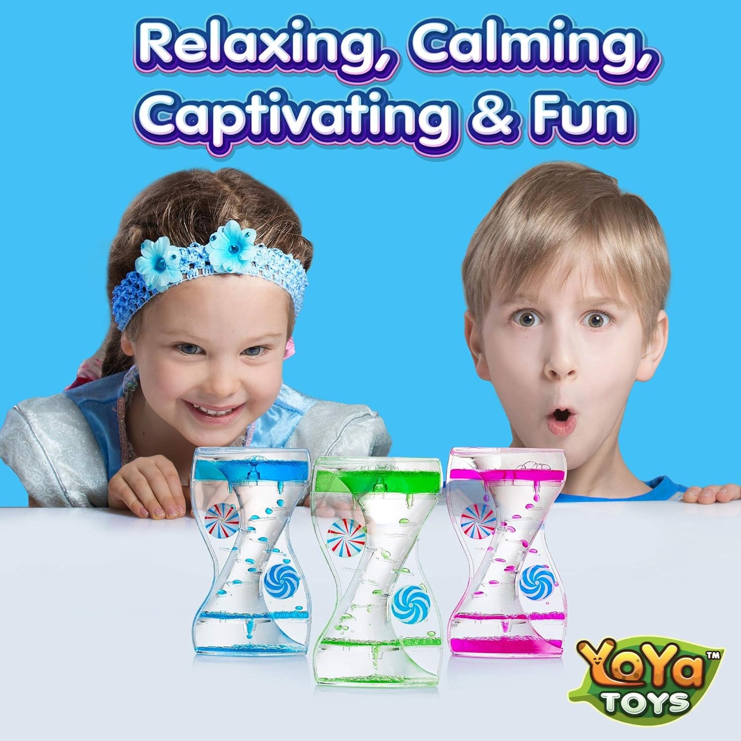 YoYa Toys Liquimo Liquid Motion Bubbler Duple Wheel for Kids and Adults - Satisfying Toys for Stress and Anxiety Relief - Fidget Toy Can Be Used as a Colorful Kitchen Timer - 3 Pack