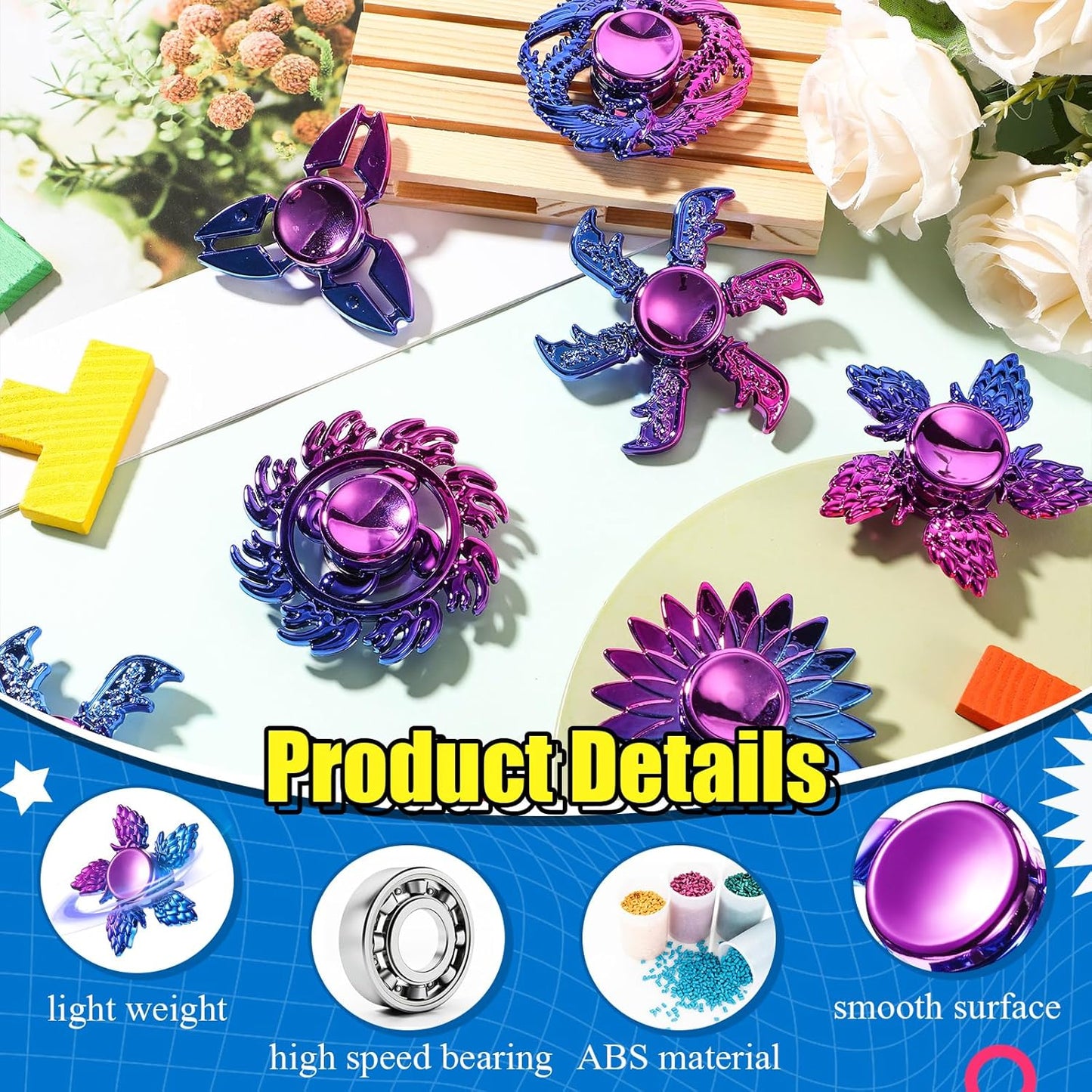 Woanger 48 Pcs Fidget Spinner High Speed Hand Spinners for Anxiety ADHD Adults Boys Girls, Anxiety Stress Relief Toys for Focus Party Favor Classroom Prizes(Gradient Color,Cool Style)