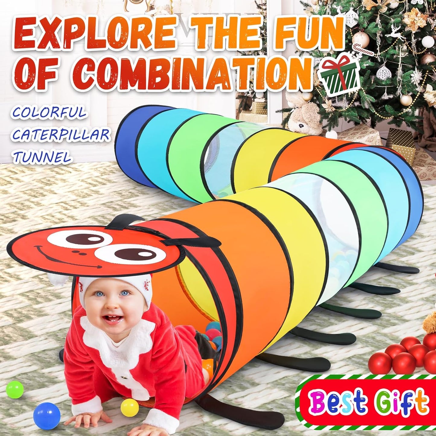 Moncoland Kids Play Tunnel Tent for Toddlers, Pack of 2 Colorful Pop Up Crawl Tunnel Toy Baby or Pet, Collapsible Gift Boy and Girl Tunnel Indoor Outdoor Game