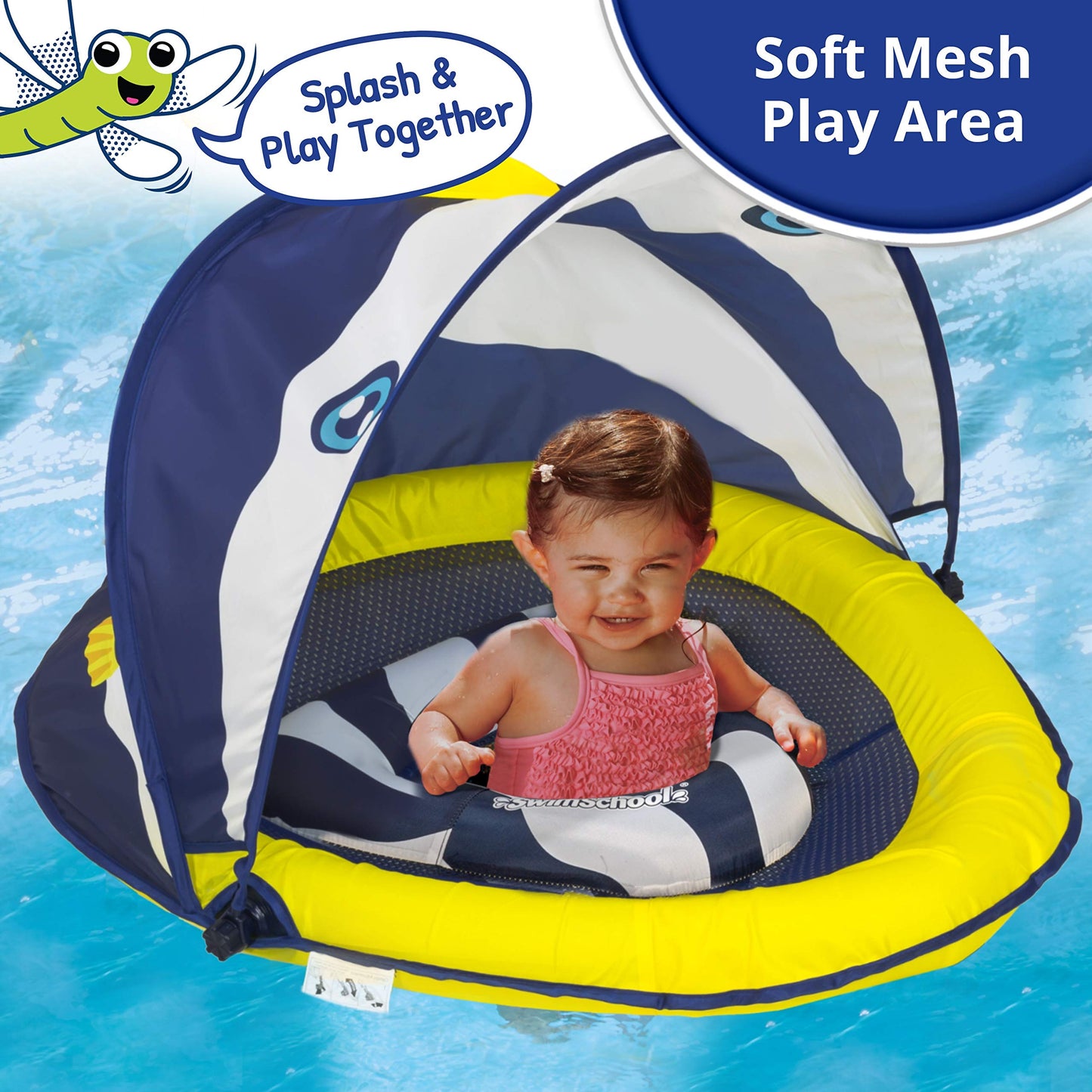 SwimSchool Deluxe Baby Float with Adjustable Canopy - 6-24 Months - Baby Swim Float with Splash &