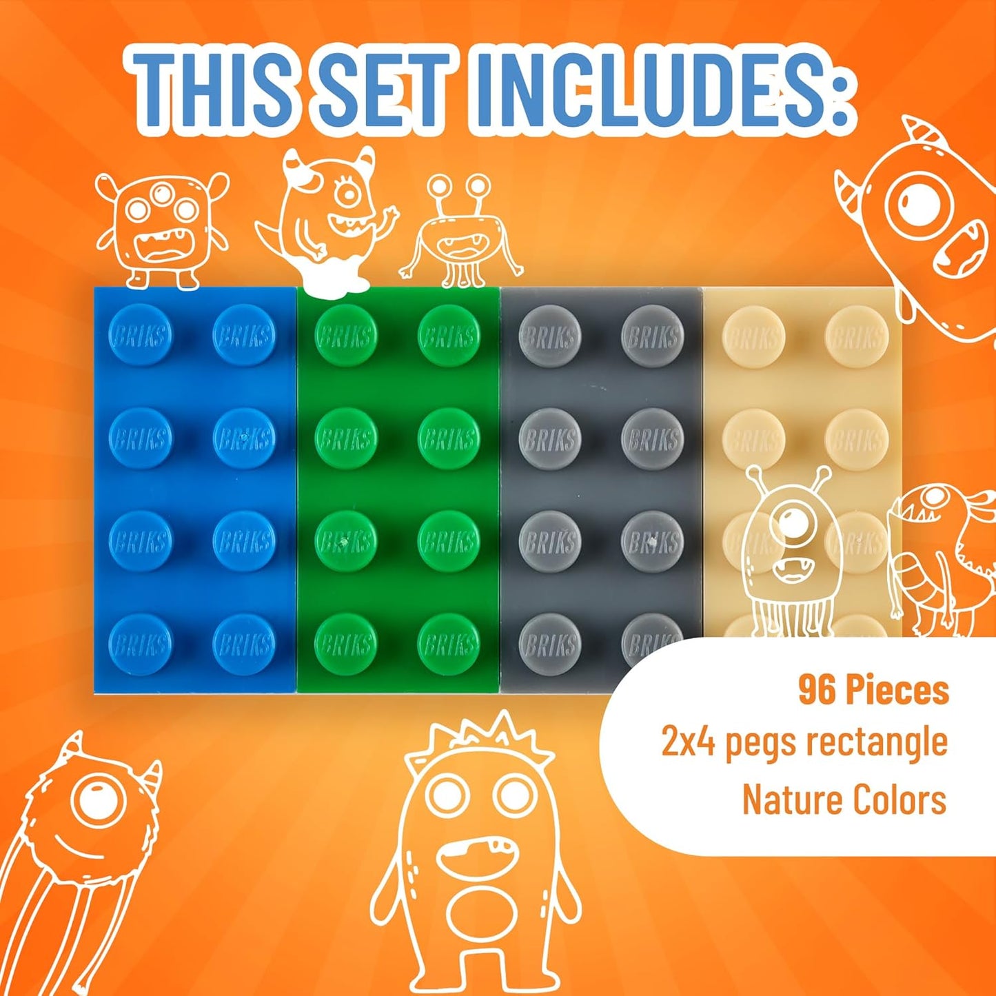 Strictly Briks Classic Bricks Starter Kit, Blue, Green, Gray, and Sand, 96 Pieces, 2x4 Studs, Building Creative Play Set for Ages 3 and Up, 100% Compatible with All Major Brick Brands