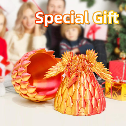 3D Printed Flying Dragon in Egg - Red Mix Gold - Surprise Egg with Flexible Winged Dragon Inside, Mystery Beautiful Fidget Toy, Birthday Gift, Desk Figure Decor