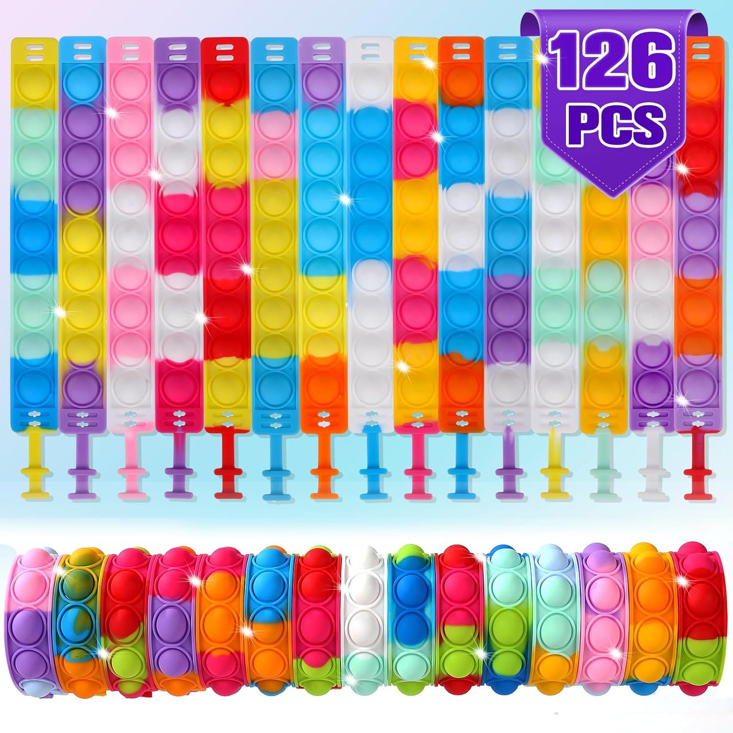 126 PCS Pop Bracelet it Fidget Toys Pack, Fidget Bracelet Birthday Party Gifts, Decompression Wristband with Autistic & ADHD,Fidget Wristband as Return Gifts for Kids, Fidgets Novelty Girls Toys