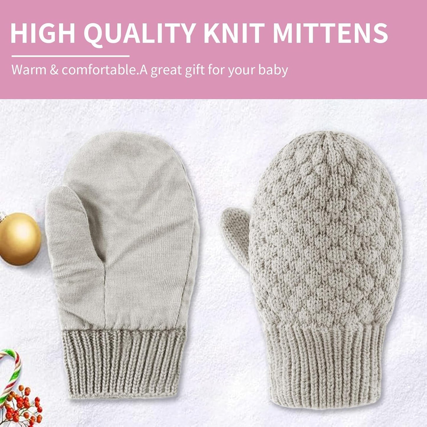 Baby Knit Mittens Toddler Boys Girls Gloves Winter Infant Newborn No Scratch Mitten 0-3 Years