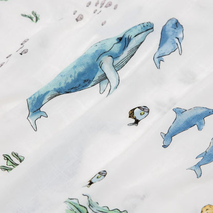 Little Unicorn Standard Pillowcase 2 Pack | Super Soft & Breathable Muslin Fabric | Snug Envelope Closure (Whales)