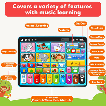 Peacurh Trilingual Learning Toy Tablet with Music & Sound, Montessori Speech Musical Therapy Toys