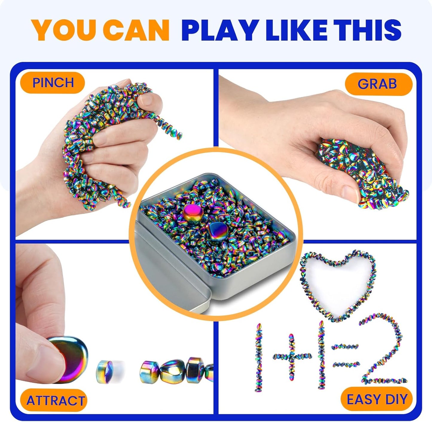 Magnetic Balls Over 600 PCS Mini Rainbow Magnetic Putty, with 2 Big Smooth Magnetic Beads, Fidget Toys for Adult, Weak Ferrite Putty Desk Toys for Office (Colorful)