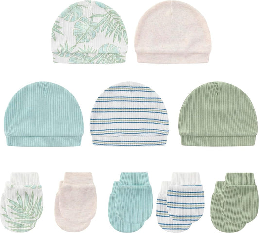 Baby Hat and Mittens Set Cotton Newborn Baby Hats Caps for Boys and Girls, 0-6 Months