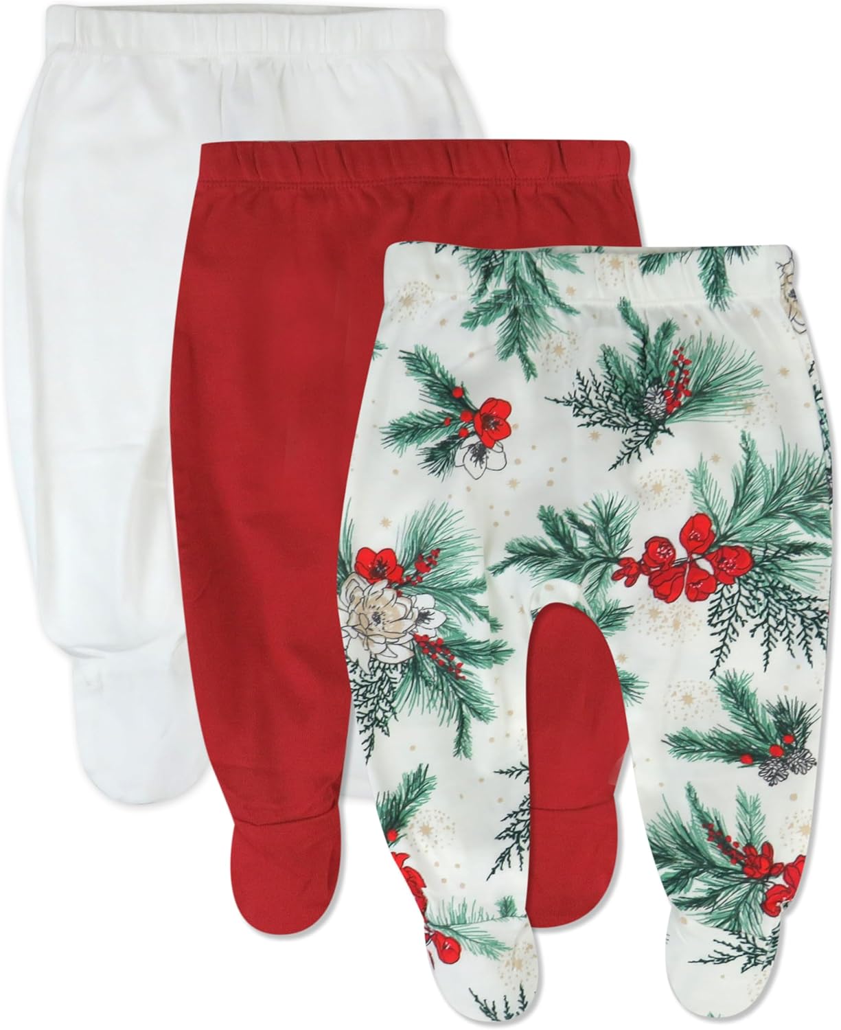 HonestBaby 3-pack Footed Pants Roomy Fit Pull on Bottoms 100% Organic Cotton for Infant Baby Boys, Girls, Unisex