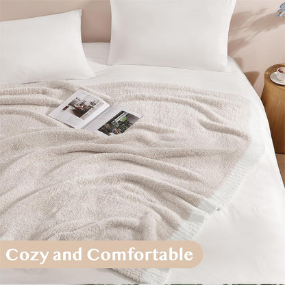 WRENSONGE Throw Blanket Cationic Dyeing Taupe Soft Cozy Fluffy Warm Hand Made Weave Throw Blankets