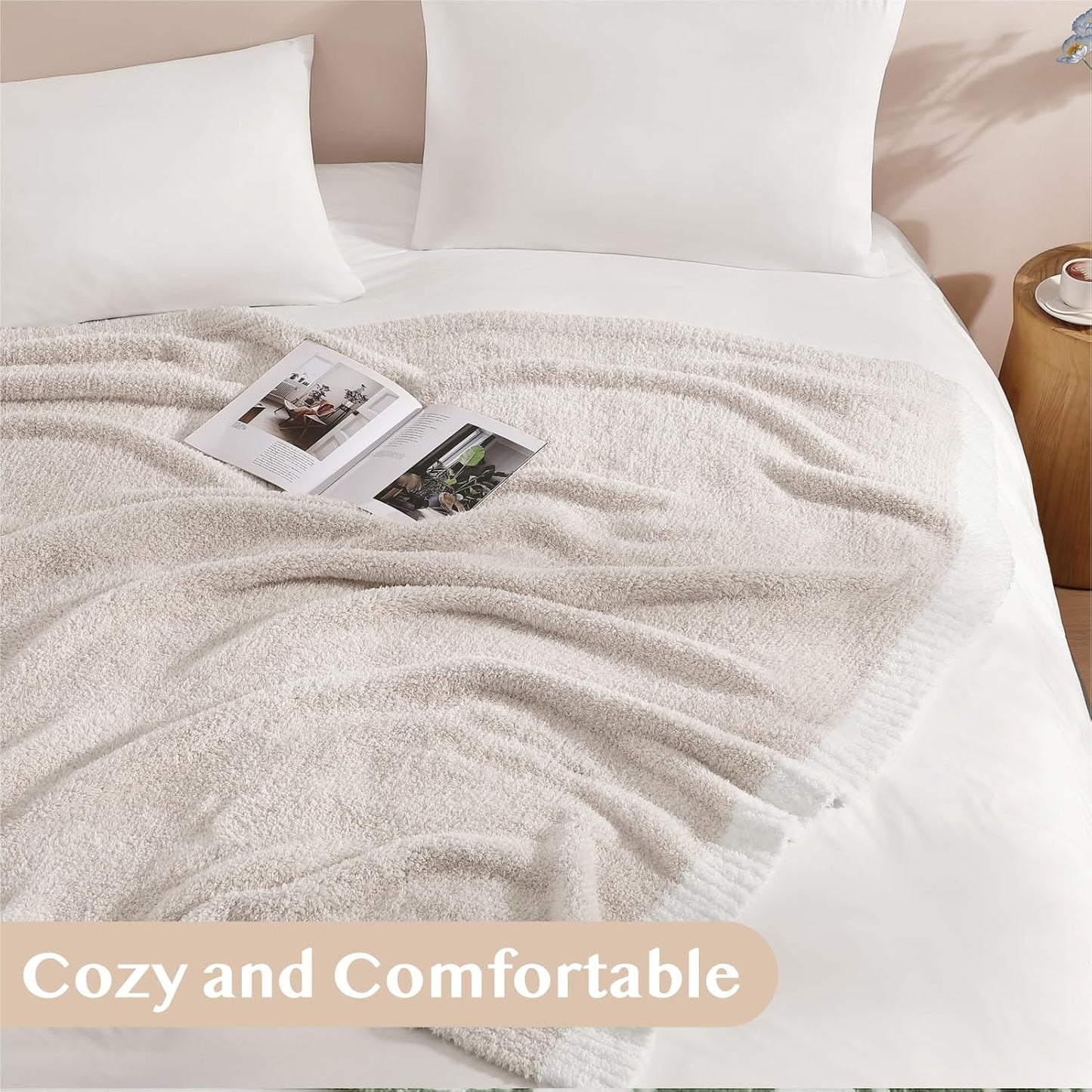 WRENSONGE Throw Blanket Cationic Dyeing Taupe Soft Cozy Fluffy Warm Hand Made Throw Blankets for