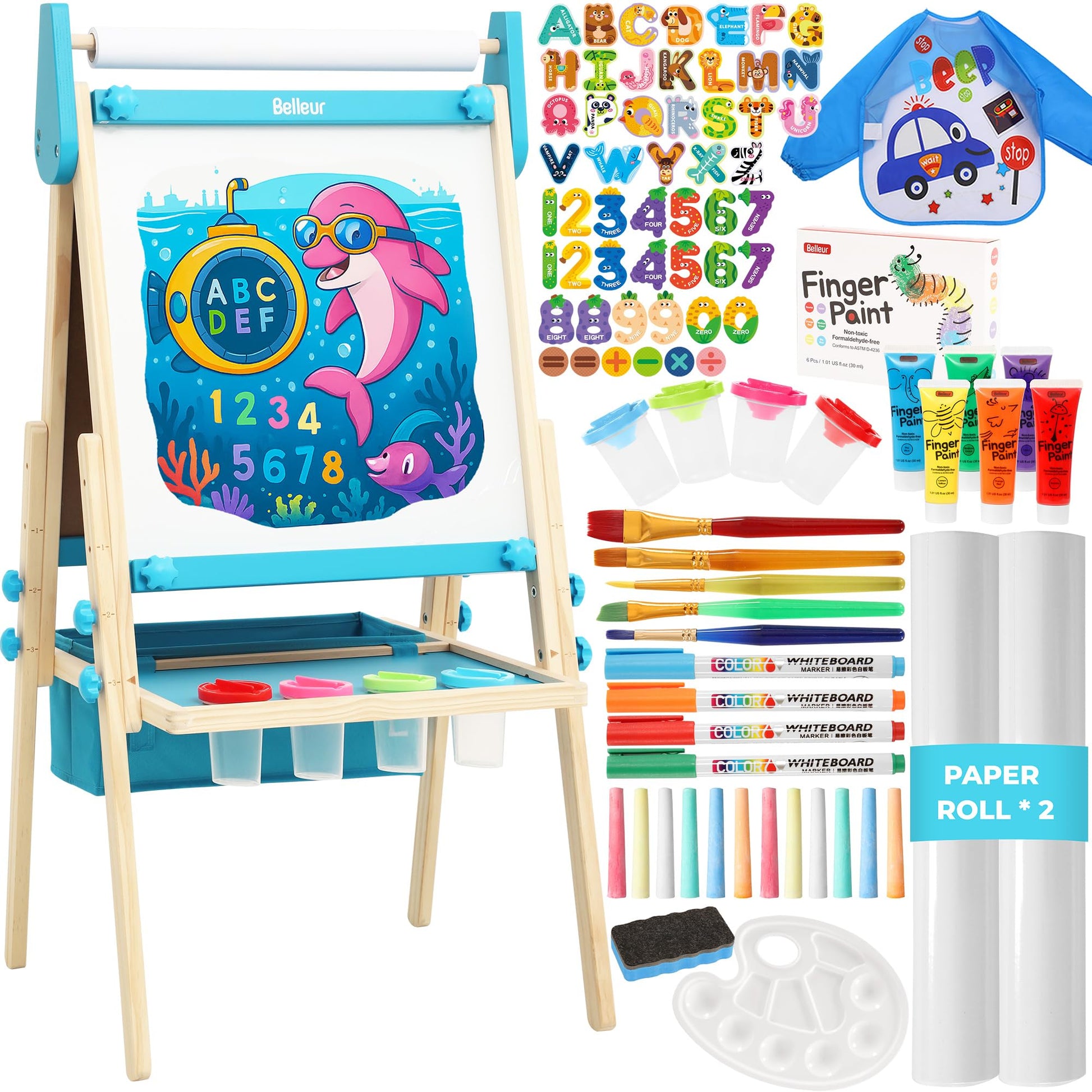 Belleur All-in-One Art Easel for Kids, Adjustable Double Sided Easel for Toddlers with Magnetic