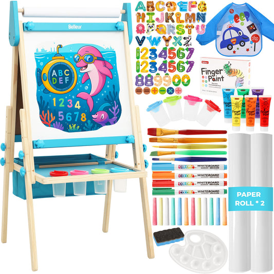 Belleur All-in-One Art Easel for Kids, Adjustable Double Sided Easel for Toddlers with Magnetic
