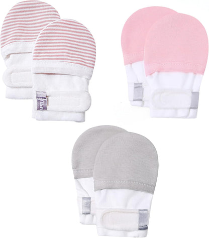 HAPIU Baby No Scratch Mittens Stay On, 100% Cotton Breathable, Adjustable Infant Gloves for Boys Girls, Newborn - 12 M