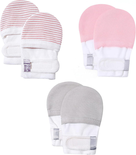 HAPIU Baby No Scratch Mittens Stay On, 100% Cotton Breathable, Adjustable Infant Gloves for Boys Girls, Newborn - 12 M