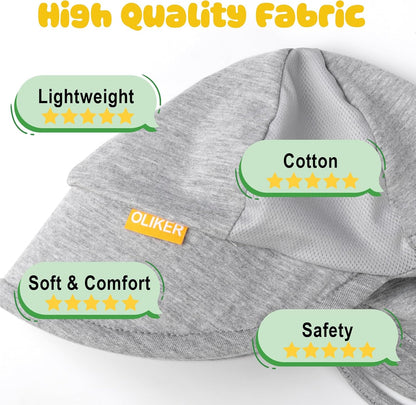 Baby Sun Hat with Breathable Mesh, UPF 50+ Cotton Adjusrtable Unisex Toddler Sun Hat for Summer Beach Swim