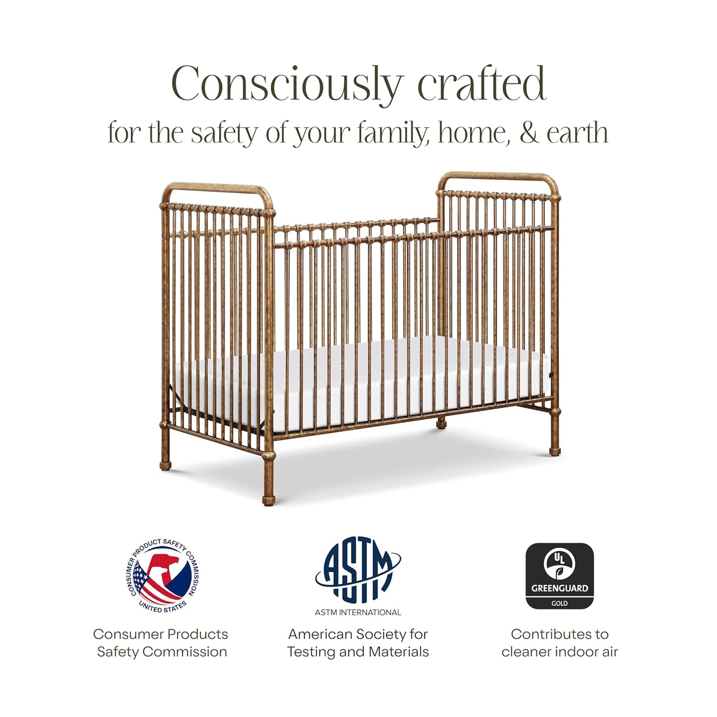 NAMESAKE Abigail 3-in-1 Convertible Baby Crib (Gold) - GREENGUARD Gold Certified - Convertible Crib