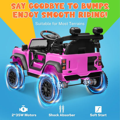 ENYOPRO 12V Ford Bronco Raptor Ride On Car for Kids, Electric Power Car Ride-On Toy for Toddlers w/Remote Control, 4 Wheels Spring Suspension, Bluetooth Music, Radio, LED Lights, 2 Speed (Pink)