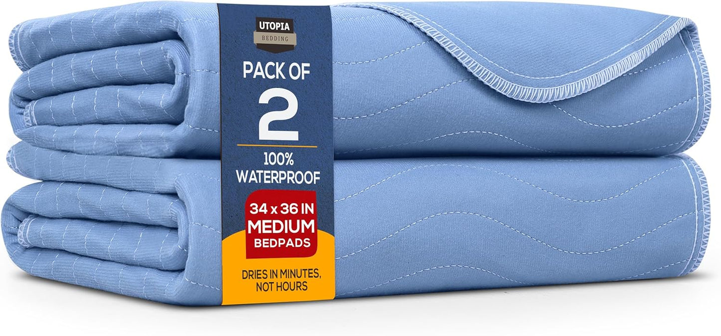 Utopia Bedding Washable Underpads 34" x 36" (Pack of 2), Waterproof Reusable Heavy Absorbency