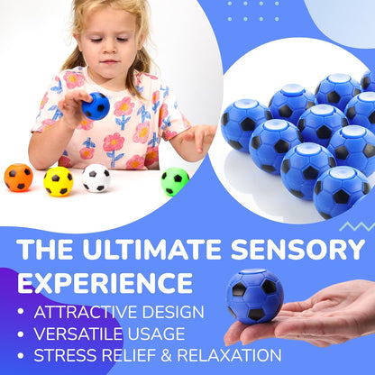Entervending Fidget Spinners - 2 Inch Stress Balls - 12 Pcs Soccer Party Favors - Blue Mini Fidget Spinners - Classroom prizes - Fidget Spinners for Kids - Easter Basket Stuffers