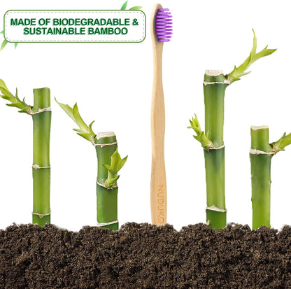 Biodegradable Bamboo Toothbrushes, 10 Piece BPA Free Soft Bristles Toothbrushes, Natural