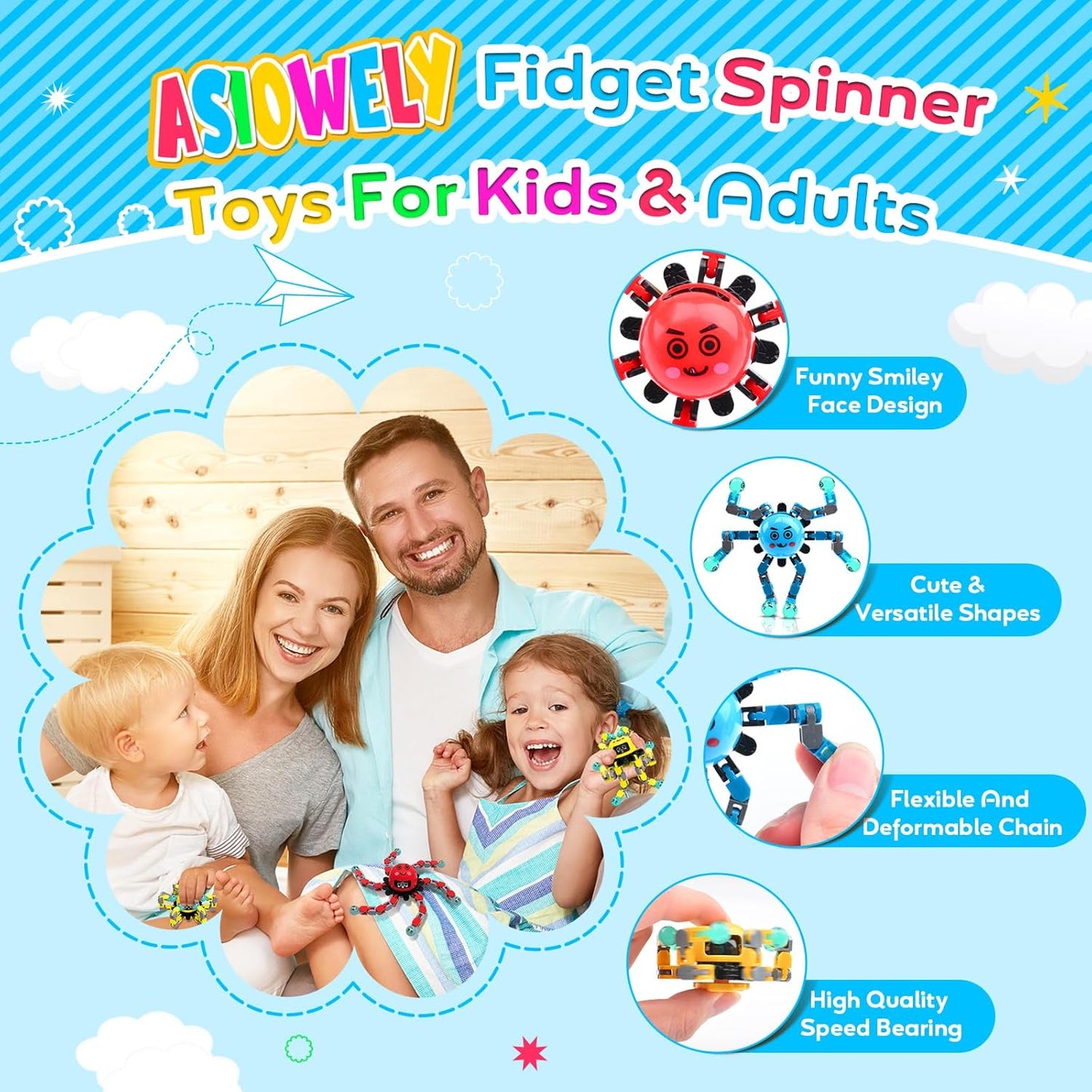 Transformable Fidget Spinner Toys for Kids & Adults,3 PCS Fidget Toys for Teens Anxiety,Sensory Toys for Autism ADHD Stress Relief,Gifts for Boys Girls Kids Fingertip Gyros Travel Toys