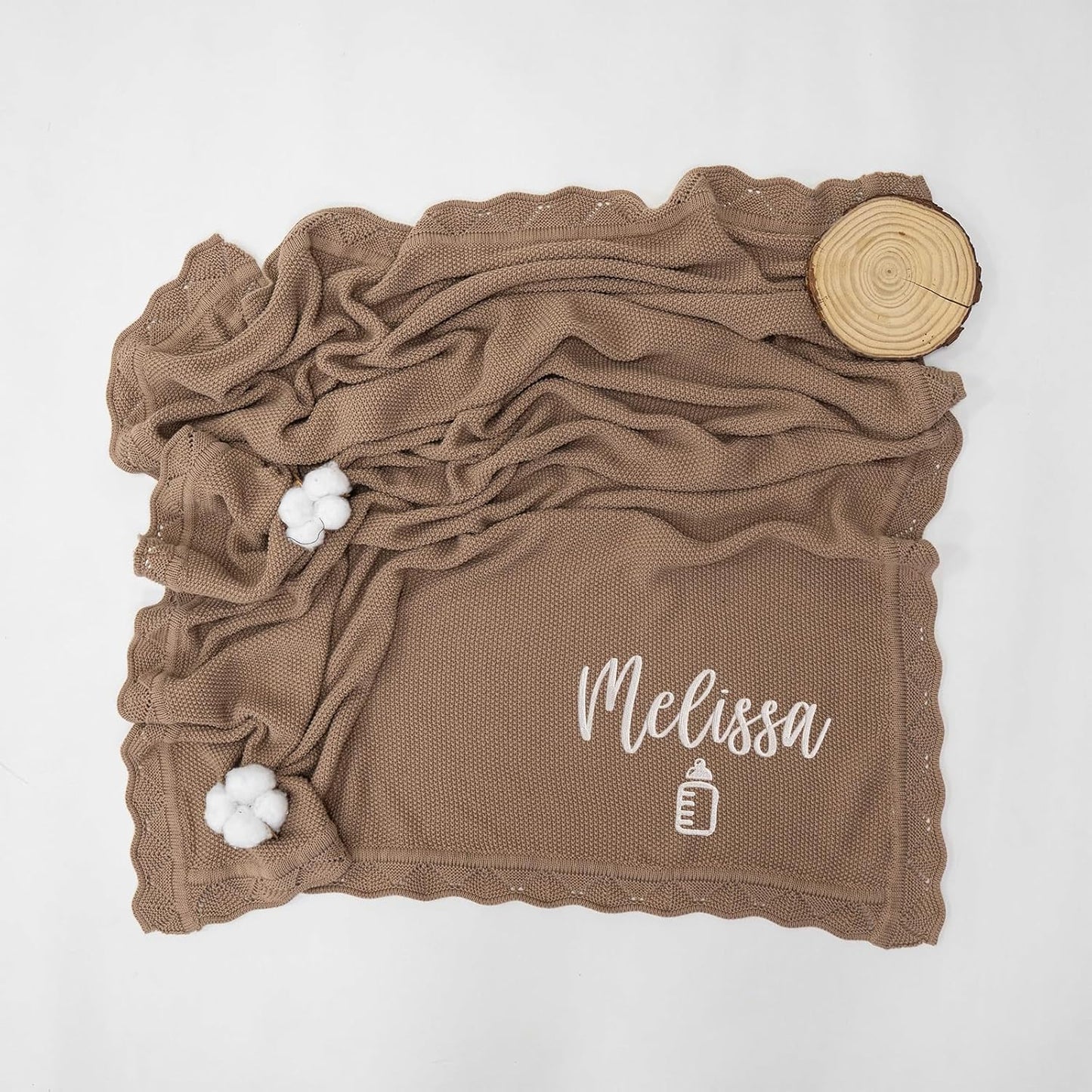 Custom Embroidered Baby Blanket, Personalized Knitted Cotton Blanket with Name for Newborn Boys and