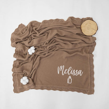 Custom Embroidered Baby Blanket, Personalized Knitted Cotton Blanket with Name for Newborn Boys and