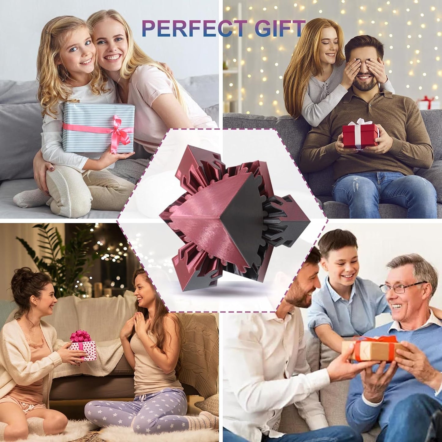 Gear Sphere Gear Cube 3D Printed Gear Ball Spin Cube Fidget Toy Relieving Stress & Anxiety, Fidget Cube GearSphere Desk Toy, Whirling Wonder Fidget for Sensory and Autism (Laser Black Red)