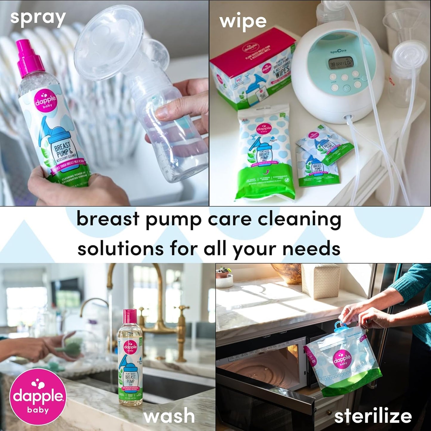 Breast Pump Wipes by Dapple Baby, Hypoallergenic & Powered by Plants, Removes Milk Residue, Leaves