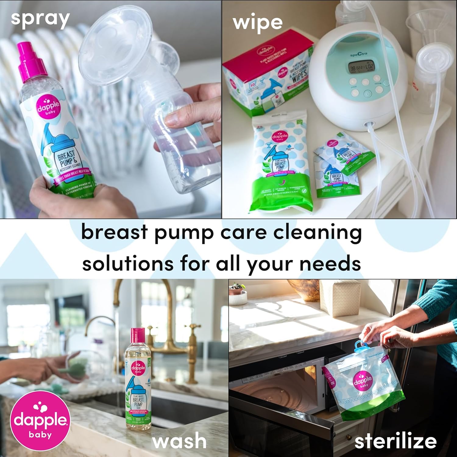Breast Pump Wipes by Dapple Baby, Hypoallergenic & Powered by Plants, Removes Milk Residue, Leaves