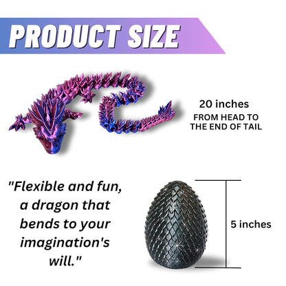 Large 20" Color-Changing Dragon (Improved Design) with Mystic Sparkle Egg, Made in USA - Articulated 3D Printed, 3D Dragon Egg (BLUE/PURPLE/RED & BLACK EGG)…