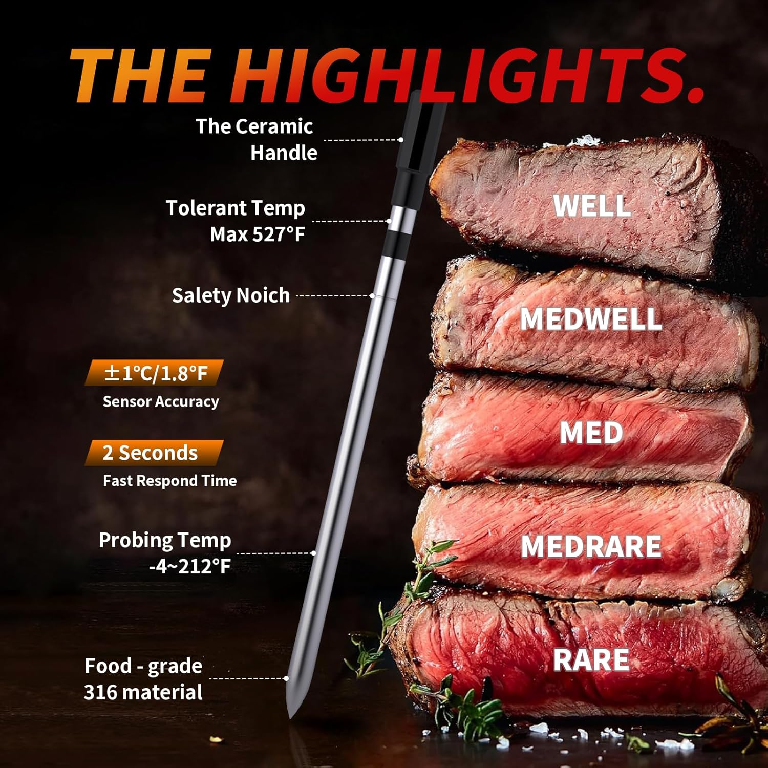 Meat Thermometer Digital Wireless, 800FT Long Range Bluetooth Cooking Thermometer, Food Thermometer