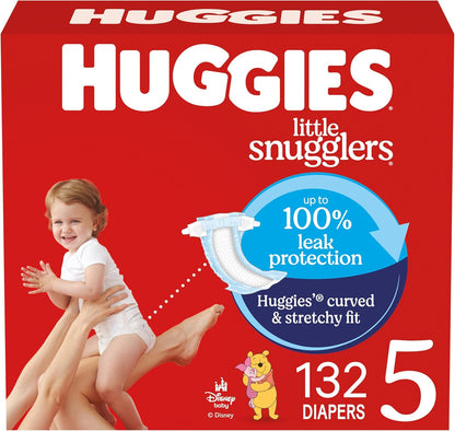 Huggies Size 5 Diapers, Little Snugglers Baby Diapers, Size 5 (27+ lbs), 132 Count (2 Packs of 66), Packaging May Vary